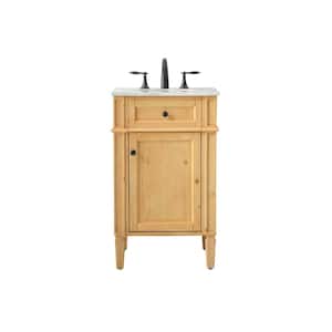 Simply Living 21 in. W x 21.5 in. D x 35 in. H Bath Vanity in Natural Wood with Carrara White Marble Top