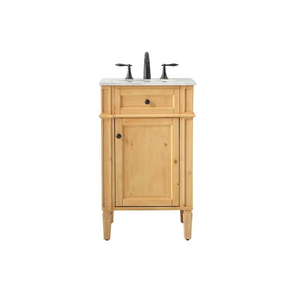 Unbranded Simply Living 21 in. W x 21.5 in. D x 35 in. H Bath Vanity in Natural Wood with Carrara White Marble Top