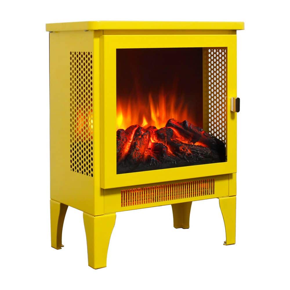 14 in. W x 18 in. H Freestanding Electric Fireplace Heater in Classic Yellow with 3D Flame and Panoramic 3-Sided View price history on PriceWatchPro
