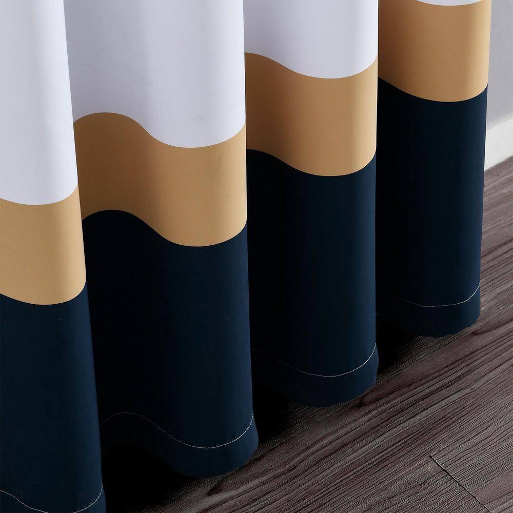 Alexander Navy and Gold Color Block Polyester Curtain Pair