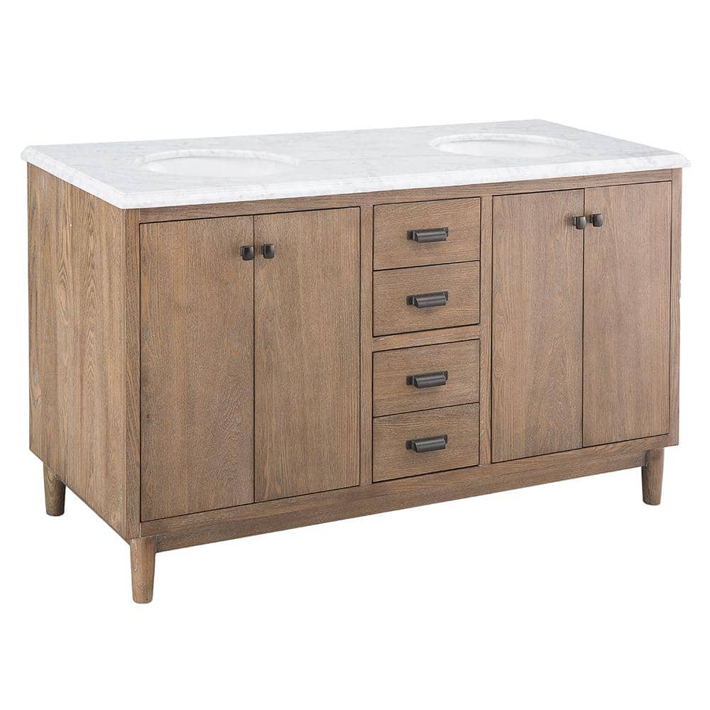 Home Decorators Collection Brisbane 61 In W X 22 In D Double Bath Vanity In Weathered Grey Oak With Natural Marble Vanity Top In White Bbgov6122 The Home Depot