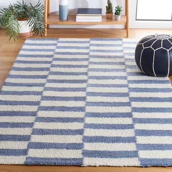 Vermont 4 ft. x 6 ft. Ivory/Blue Striped Column Area Rug