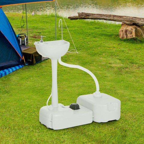 kleankin Lavabo portátil para acampar con estación de lavado de manos con  tanque de agua de 4.5 galones y soporte para toallas