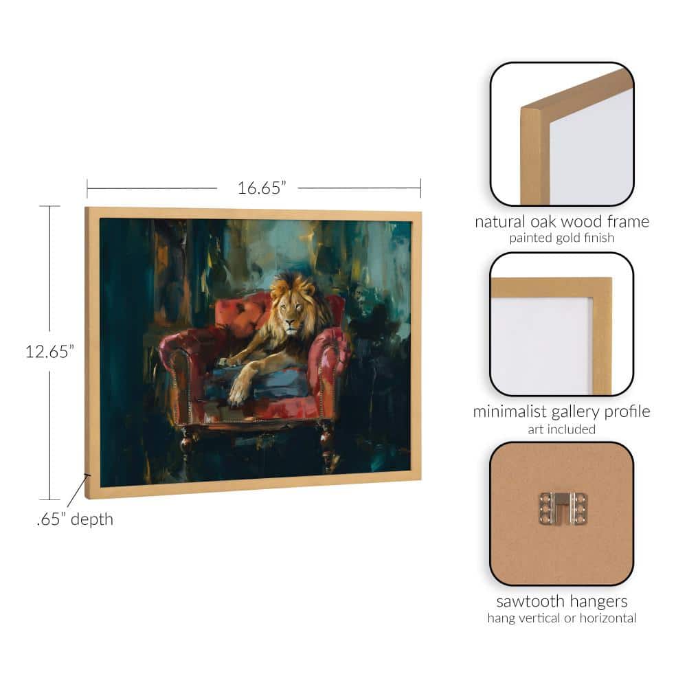 Majestic Lion Portrait in Rich Jewel Tones with Gold Frame