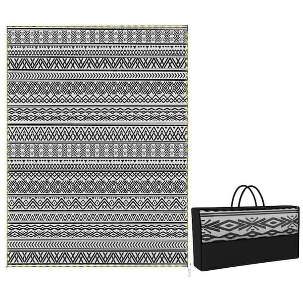 Black 12 ft. x 9 ft. Bohemian Reversible Polypropylene Rectangular Indoor/Outdoor Area Rug