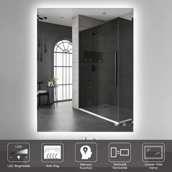 Aolaith Wall Mounted Rectangular Frameless Anti Fog LED Light Bathroom Mirror,Dimmable Vanity Mirror Wrought Studio Size: 36 H x 28 W