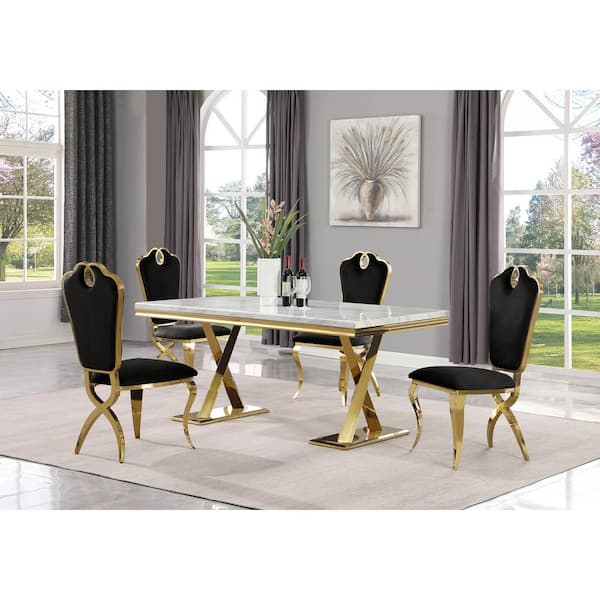 Dorel living faux marble best sale top dining table set