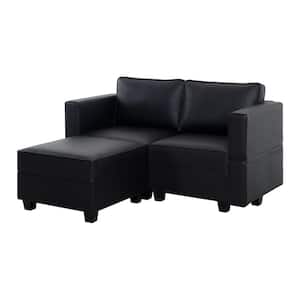 61.02 in. W Faux Leather Loveseat with Ottoman, Streamlined Comfort for Your Sectional Sofa in Black