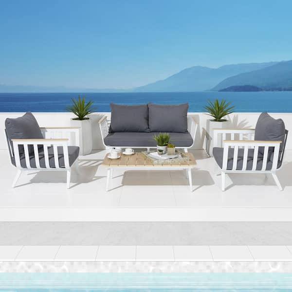 RST Brands Vera 4-Piece Aluminum Patio Conversation Set with Charcoal Grey Cushions