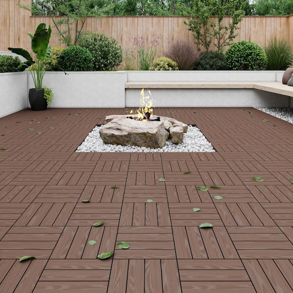 GOGEXX 1 ft. x 1 ft. Interlocking Solid Fir Wood Composite Deck