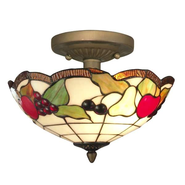 Springdale Lighting Fruit 2-Light Antique Brass Ceiling Semi-Flush Mount Light