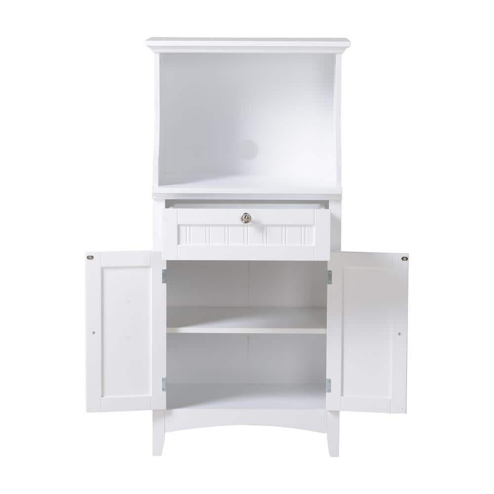 White Raised Panel Microwave Utility Kitchen Cabinet