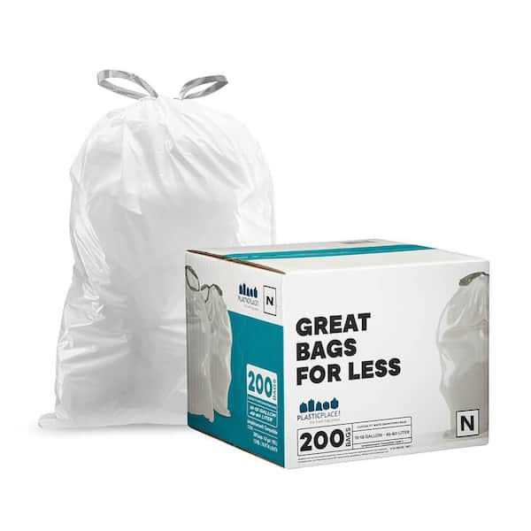 12-13 Gallon / 45 Liter White Drawstring Garbage Liners simplehuman* Code N  Compatible 22.75 x 31.5 (200 Count)