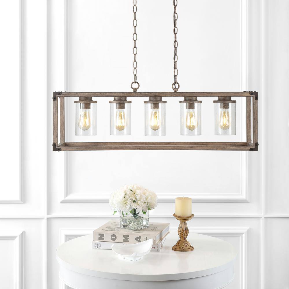 Zeniba 36" Rustic Farmhouse LED Pendant with Seeded Glass - Oil-rubbed Bronze