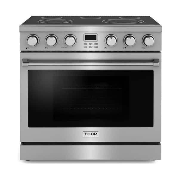 Thor Kitchen 36 in. Smooth Surface 5 Elements Freenstanding Electric Range in Stainless Steel with Convection Oven