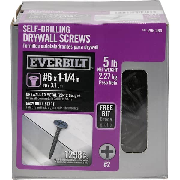 Everbilt #6 x 1-1/4 in. Phillips Bugle-Head Self-Drilling Drywall Screw 5 lbs.-Box (1298-Piece)