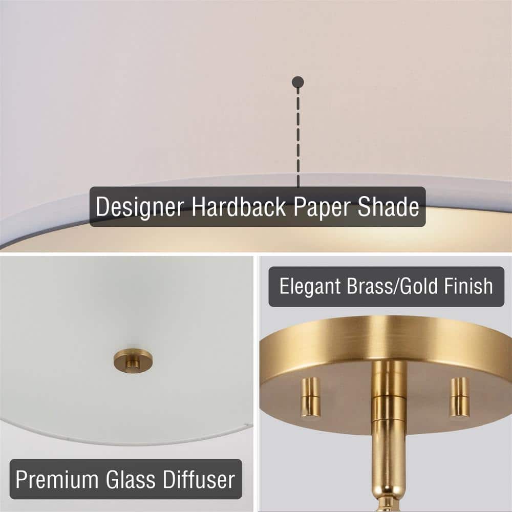 Nolan 18'' Cool Brass Drum Pendant Chandelier with White Fabric Shade