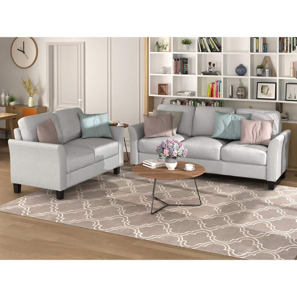 76 in. W 2-piece Linen Living Room Furniture Loveseat Sofa and 3-seat Sofa in Light Gray