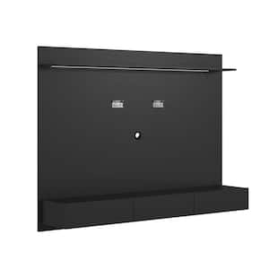 Black, Floating Entertainment Center for TV's upto 75 in. with Display Shelves, Wall Mount, Pull-Out Drawers, LED Light