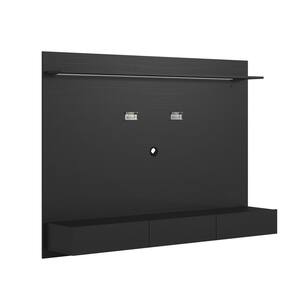 Black, Floating Entertainment Center for TV's upto 70 in. with Display Shelves, Wall Mount, Pull-Out Drawers, LED Light