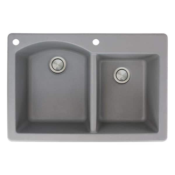 Transolid Aversa Drop-in Granite 33 in. 2-Hole 1-3/4 D-Shape Double Bowl Kitchen Sink in Grey