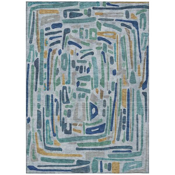 Chantille Machine Washable Indoor/Outdoor Abstract ACN2432 Teal 3 ft. x 5 ft. Area Rug