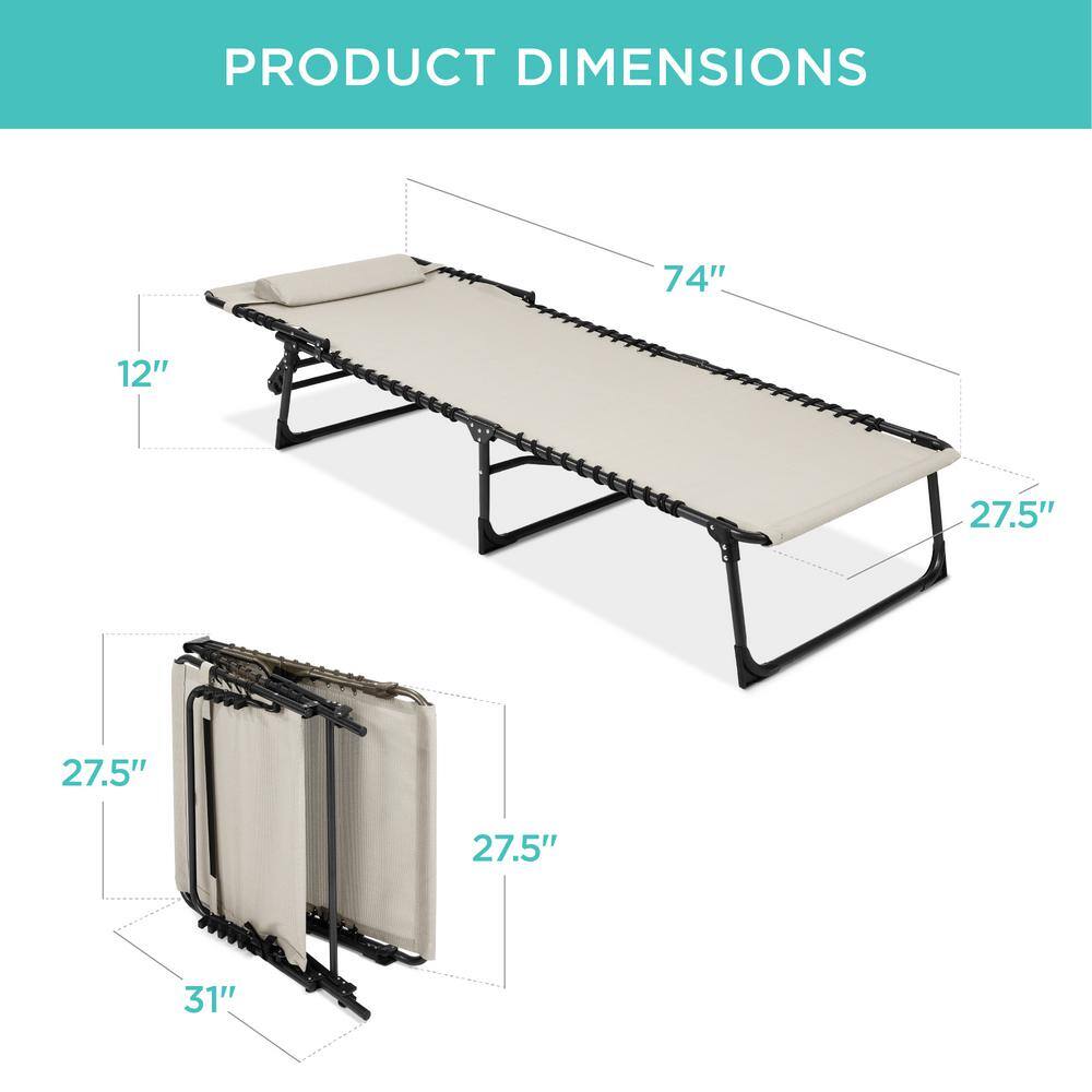 Ivory Adjustable Folding Outdoor Chaise Lounge Chair with Cushions