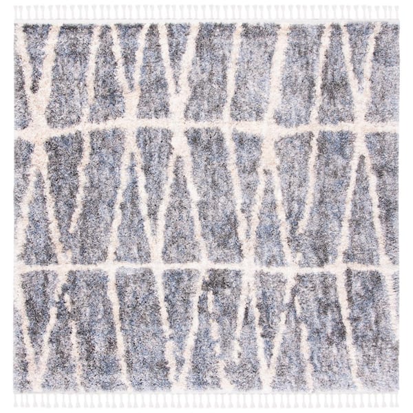 SAFAVIEH Berber Fringe Shag Gray/Cream 7 ft. x 7 ft. Square Geometric Gradient Area Rug