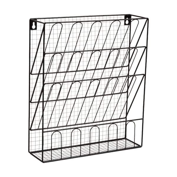 Metal Wire Desktop Organizer, Vertical File Holder, Hooks and Storage Tray, Black