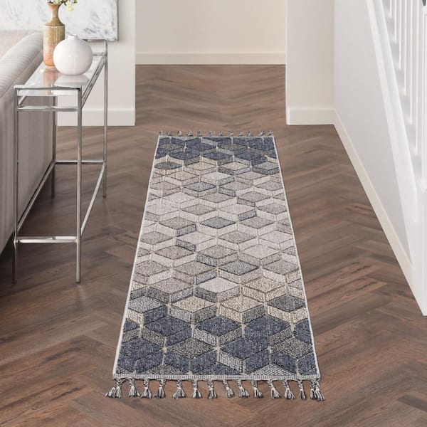 Paxton Grey/Slate 2 ft. x 8 ft. Geometric Contemporary Kitchen Runner Area Rug