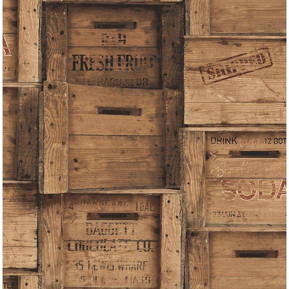 Brewster Wood Crates Brown Distressed Wood Paper Strippable Wallpaper (Covers 56.4 sq. ft.)