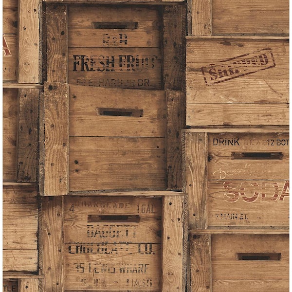 Brewster Wood Crates Brown Distressed Wood Brown Wallpaper Sample