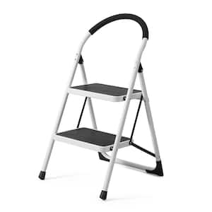 Reach Height 1.7 ft. Folding Light-Weight 2-Step Ladder, 330 lbs. Load Capacity with Extra Wide Anti-Slip Pedal, White