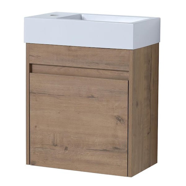 10.2 in. D x 18.1 in. W x 22.8 in. H Bathroom Vanity in Imitative Oak with White Vanity Top and White Basin