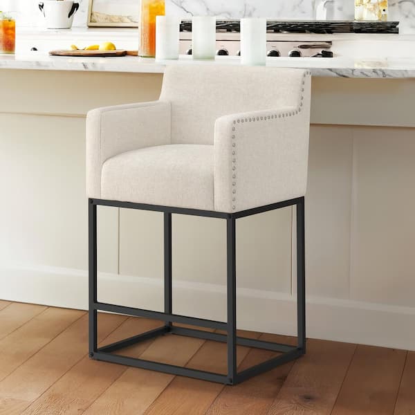 LUE BONA Hampton 26 in. Linen Modern Linen Upholstered Bar Stool Square Metal Frame Counter Height Bar Stool