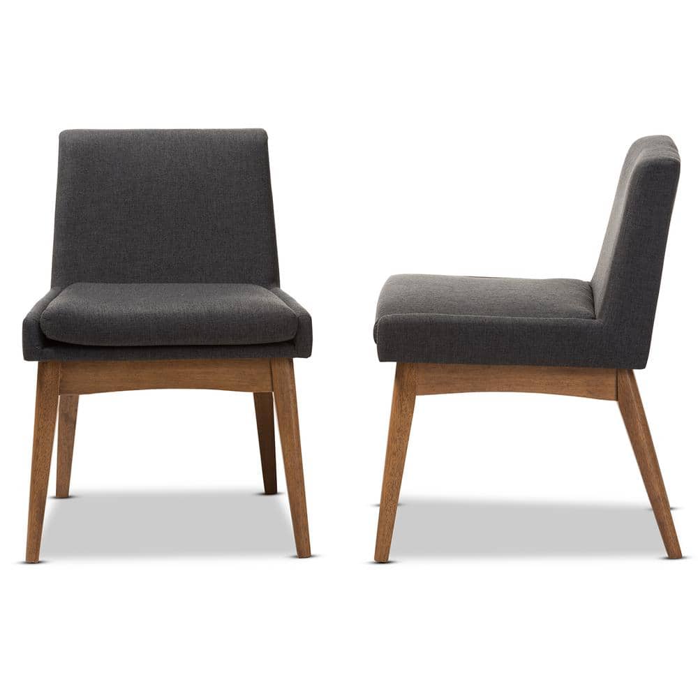 Walnut Brown Leather Upholstered Parsons Side Chair