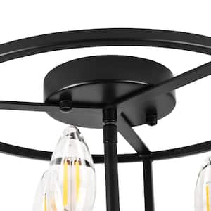 Industrial 11.8 in. 3-Light Black Cage Ceiling Flush-Mount Light Fixture