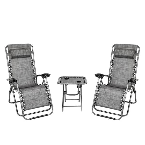 Karl home Gray Zero Gravity Metal Reclining Lawn Chair Set