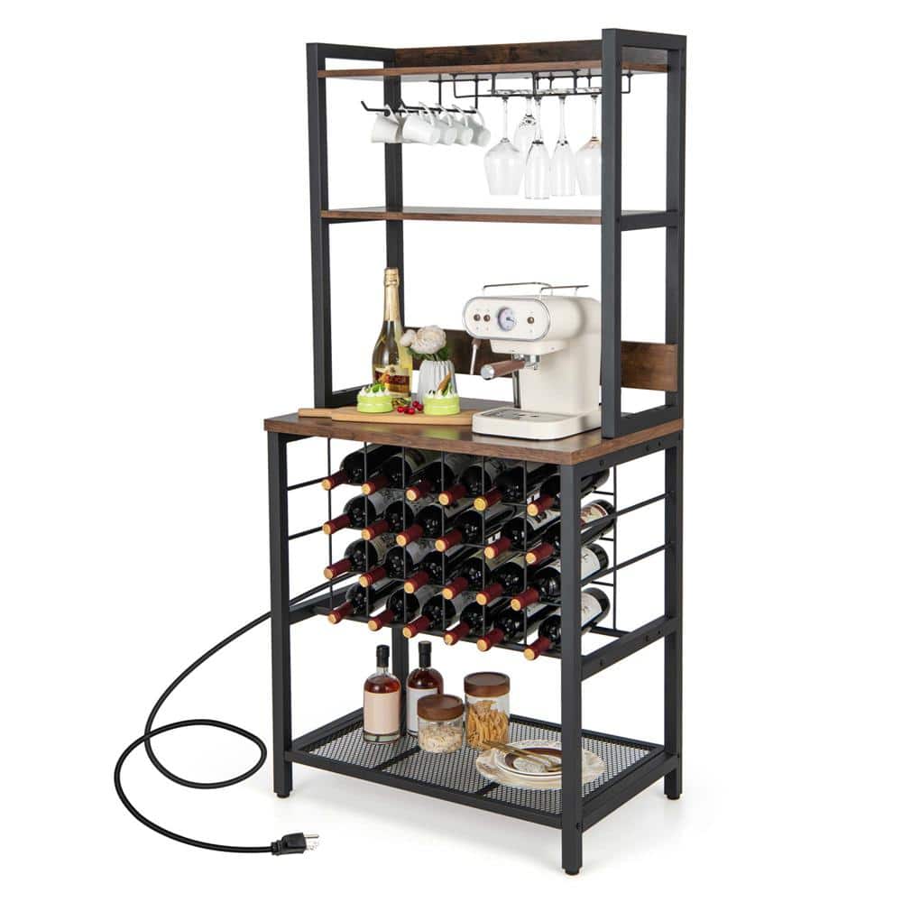 Costway Brown Wood Wine Storage with Wine Rack & Builtin