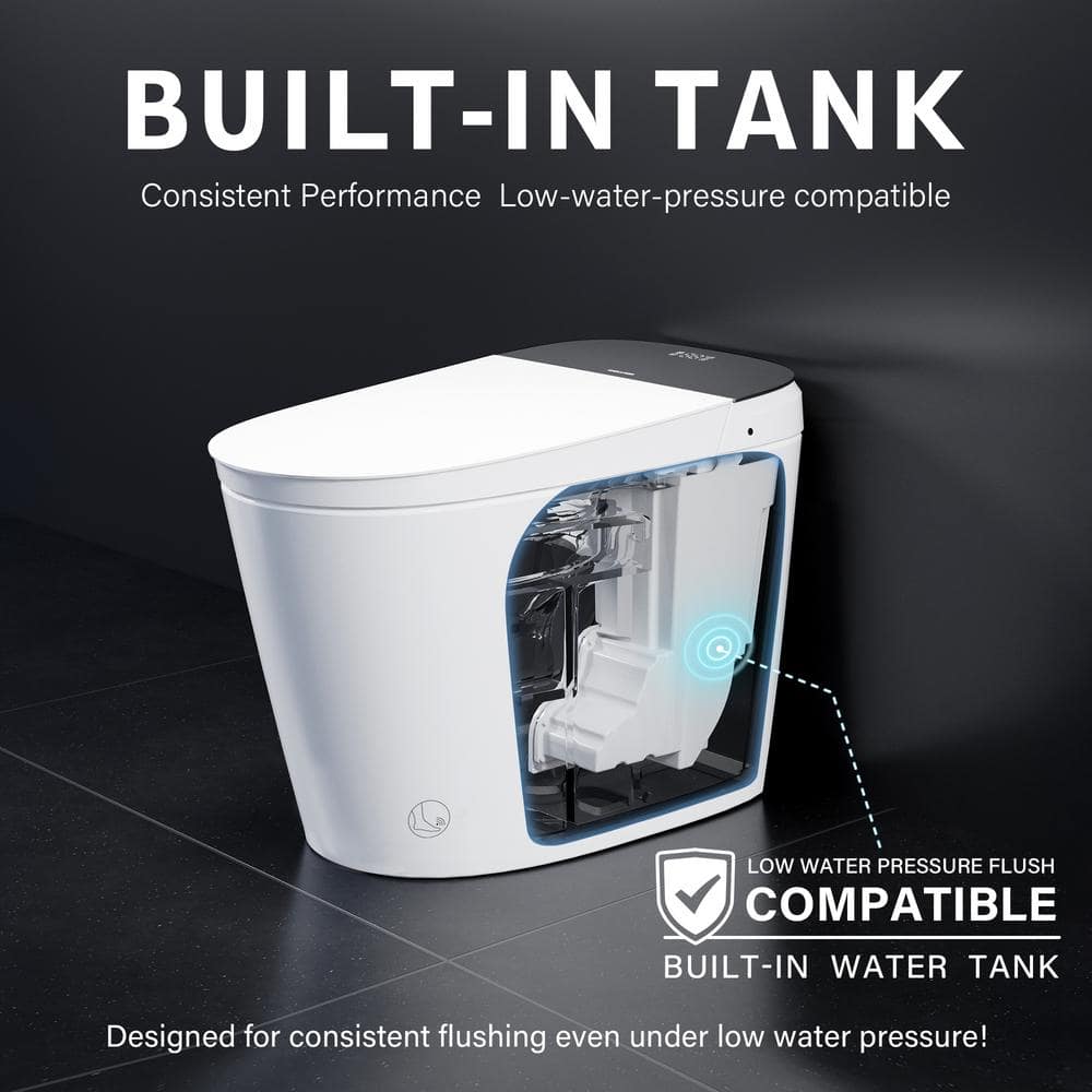 White Ceramic Elongated Smart Toilet with Heated Seat and Dryer