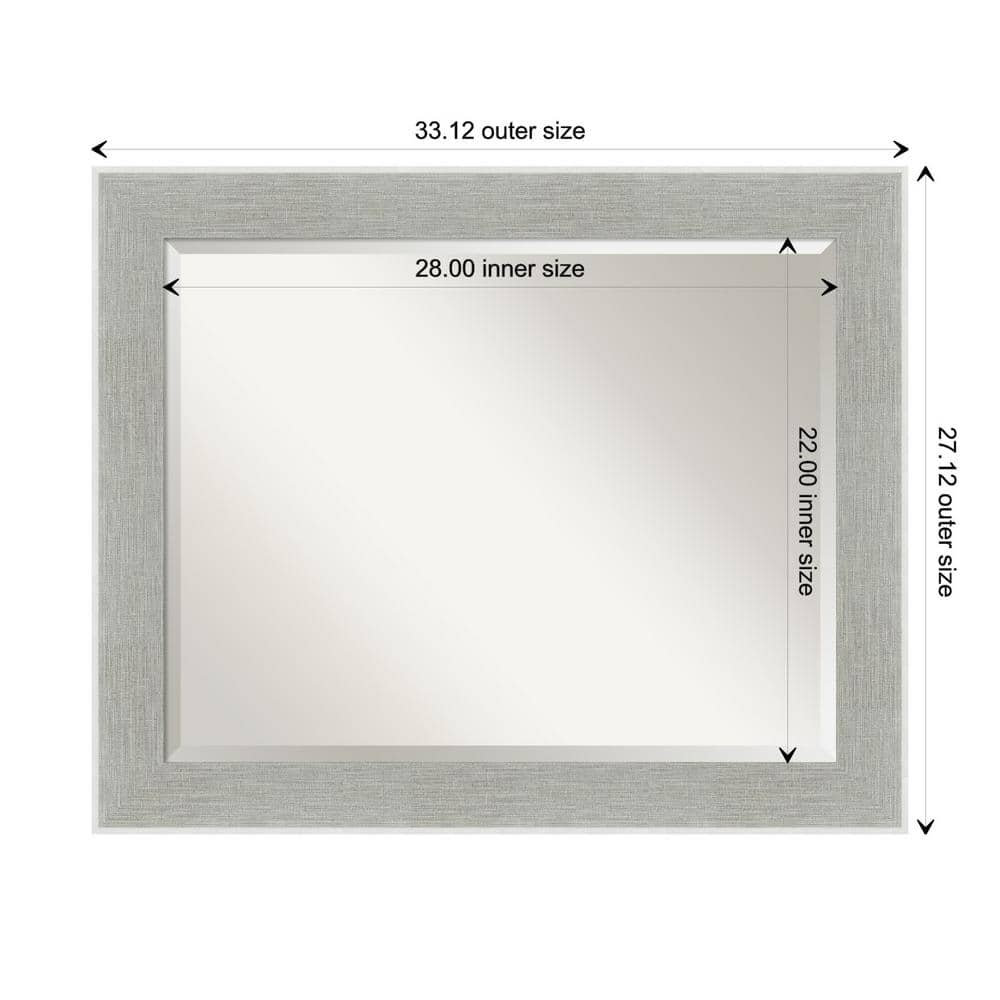 Glam Linen Grey Rectangular Wall Mirror with Silver Frame