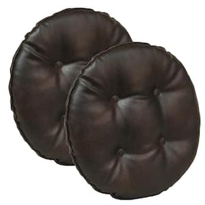 Gripper Non-Slip 14 in. x 14 in. Dark Brown Faux Leather Tufted Barstool Cushions (Set of 2)