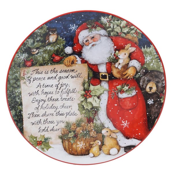 Certified International Magic of Christmas Santa Multicolored Earthenware 12 in. Pass Along Plate