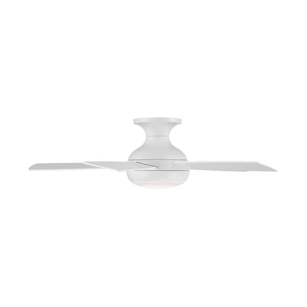 Odyssey 44 in. Smart Indoor/Outdoor Matte White 5-Blade Flush Mount Ceiling Fan 3000K Integrated LED + Remote