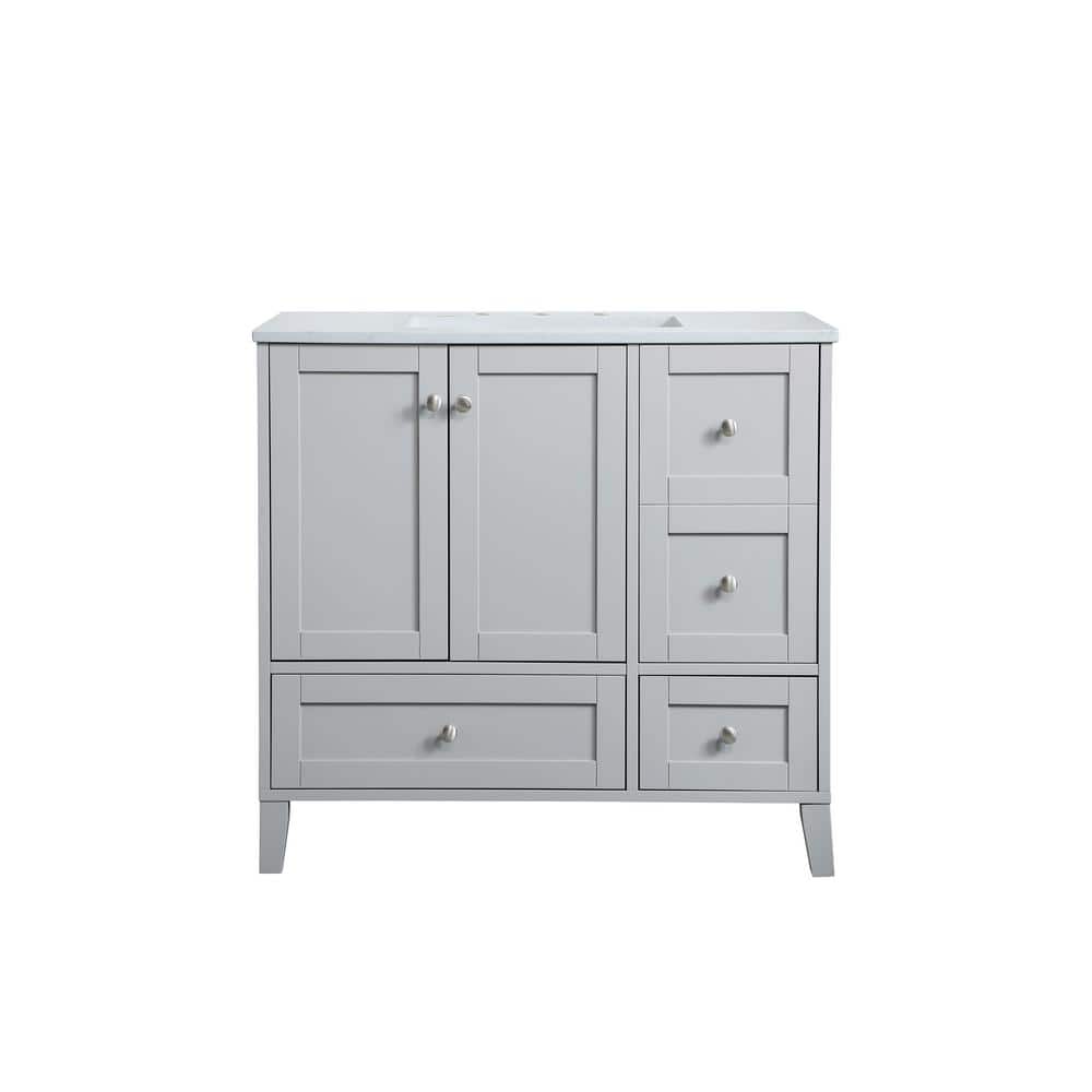 Simply Living 36 in. Single Bathroom Vanity in Grey with Engineered Marble 