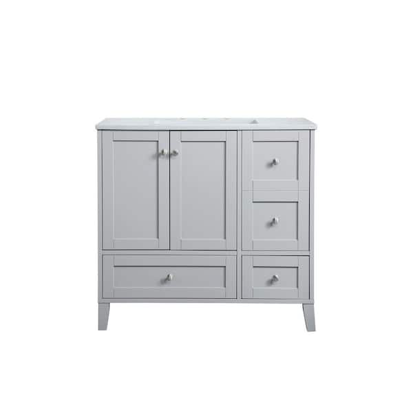 Unbranded Simply Living 36 in. Single Bathroom Vanity in Grey with Engineered Marble Vanity Top in Calacatta White