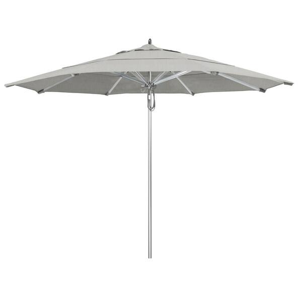 California Umbrella 11 ft. Silver Aluminum Commercial Market Patio Umbrella with Pulley Lift in Granite Sunbrella