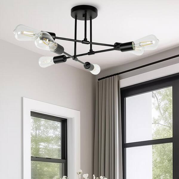 YANSUN 16 in. 6-Light Black Sputnik Modern Linear Semi Flush Mount