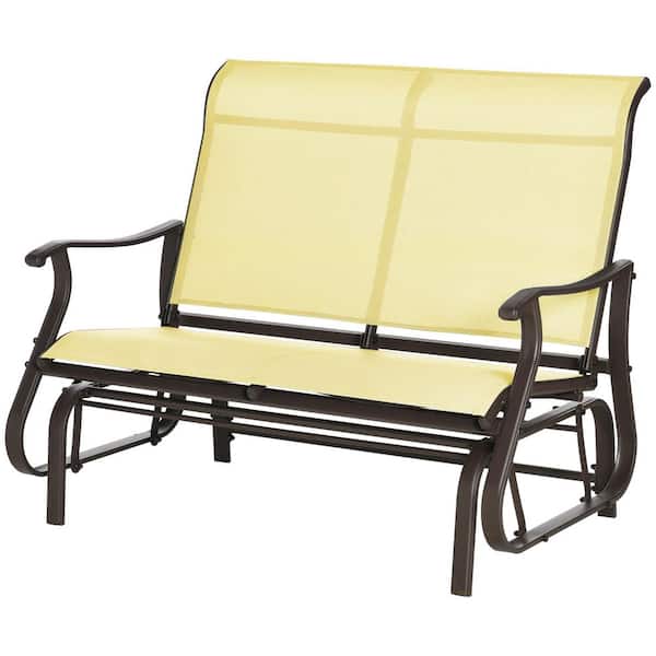 High-Quality 46.75 in. 2-Person Beige Metal Outdoor Glider Bench with Steel Frame and Outdoor Ready Mesh Fabric