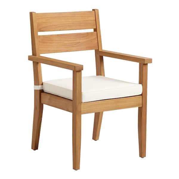 Linon Home Decor Callahan Teak Dining Arm chair with Beige Polyester seat Cushion